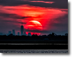 Sunset on the NYC skyline as seen from the Wantagh Parkway, Photo by Fred Greco
